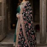 Emerald Green Velvet-Shawl Bridal Frock Ensemble