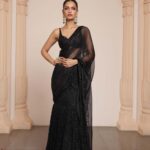 Midnight Noir Hand-Embroidered Sari Set