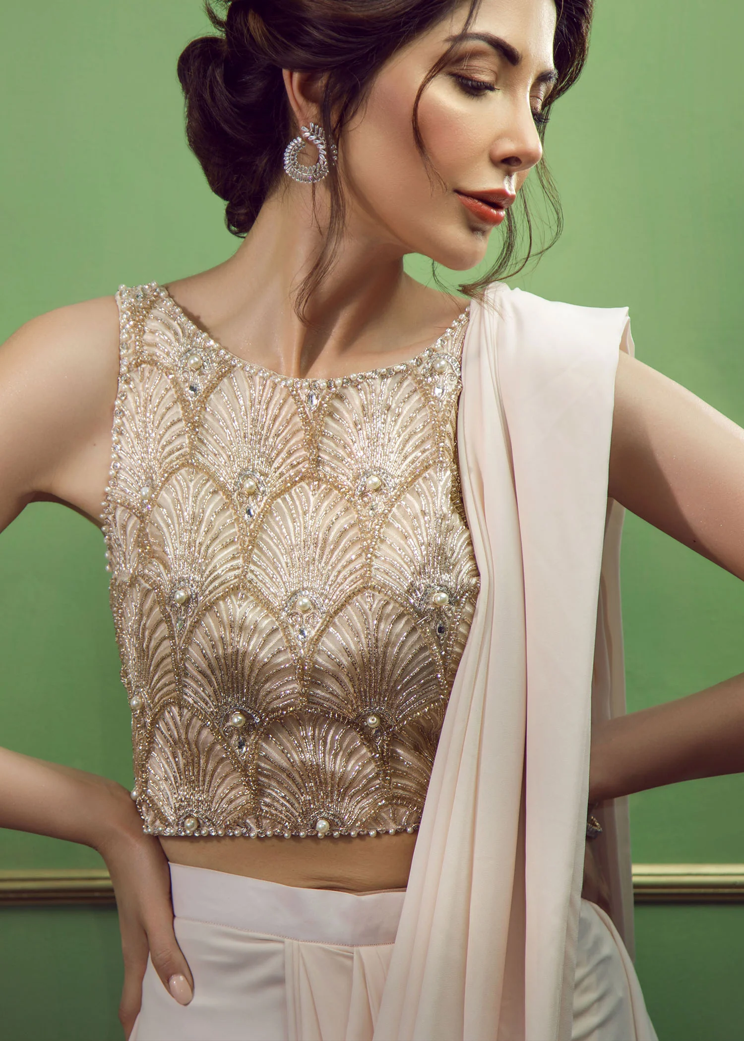 Baby Pink Organza and Georgette Saree Set - Image 4