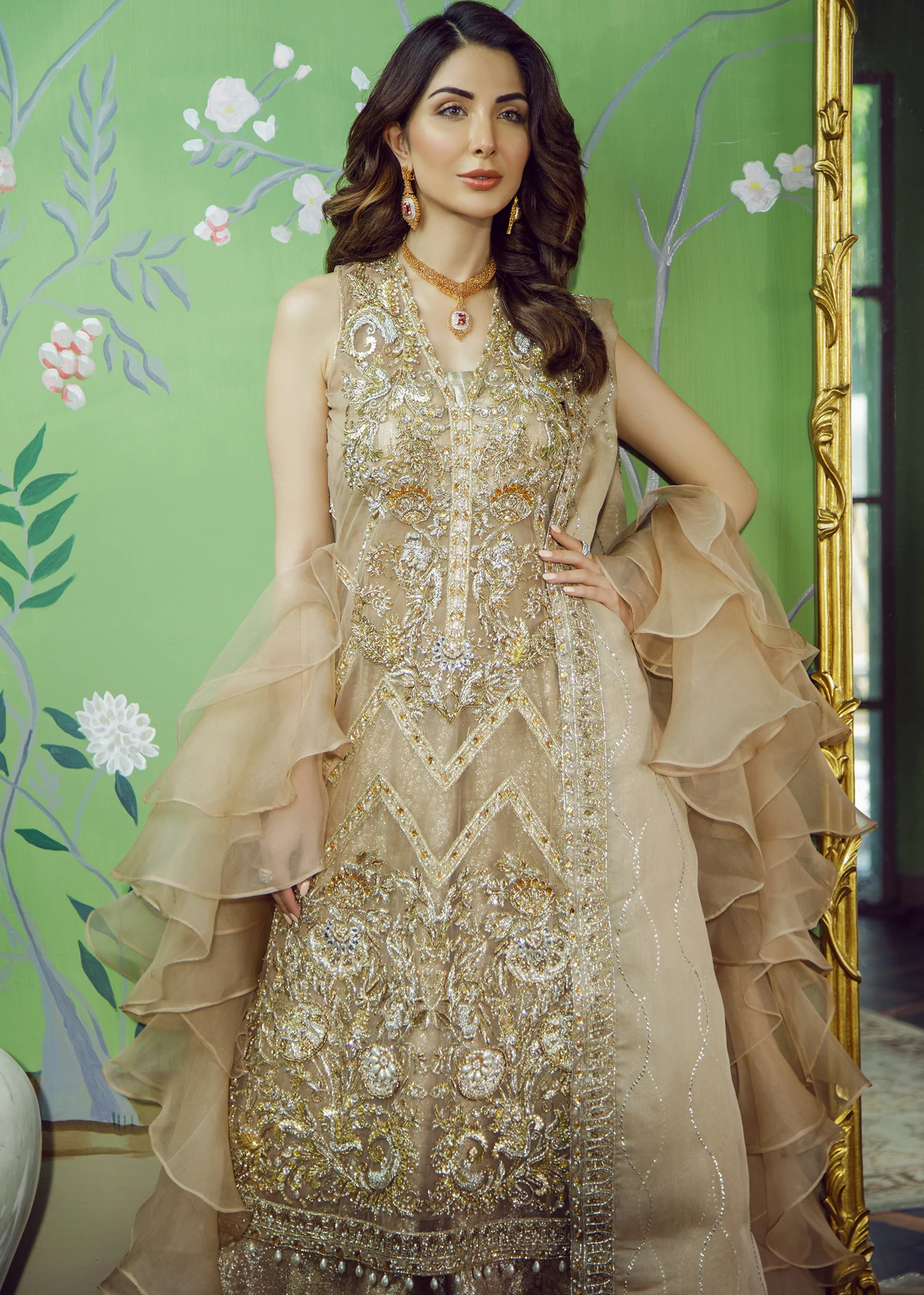 Coffee Chevron and Floral Formal Ensemble - Image 3