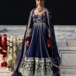 Navy Blue Chanderi Pishwas with Green Accents