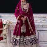 Deep Berry Red & Purple Chanderi Pishwas Ensemble