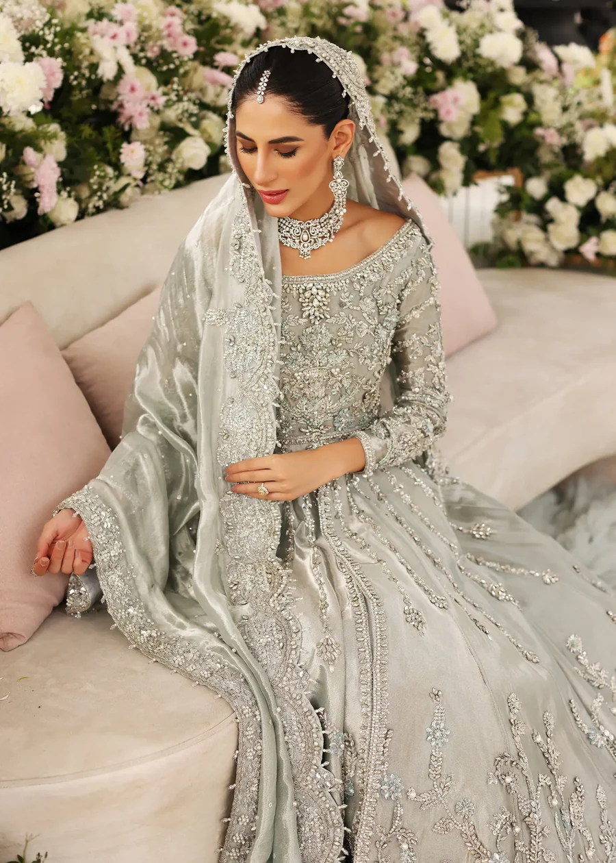 Zoha Ice Blue Bridal Peshwas Ensemble - Image 7