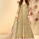 Gold Bridal Pishwas Lehenga with Four-Sided Border Dupatta
