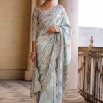 Designer Embellished Blouse with Heavy Scalloped Border Saree