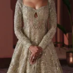 Ivory Beige Zardozi Net Gown Farshi Lehenga Set