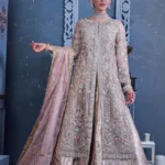 Teal Organza Gown with Atlas Jamawar Skirt