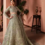 Aqua Green Crystal  Sheesha Net Bridal Ensemble