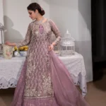 Lilac Masoori Shirt with Crushed Cotton Zari Skirt and Organza Dupatta