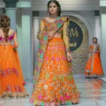 Orange Floral Bridal Lehenga with Silver Zardozi Embroidery