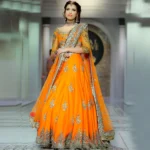 Vibrant Orange Bridal Lehenga with Silver Zardozi Embellishment