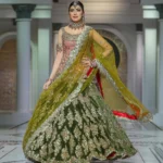 Olive Green & Pastel Pink Bridal Lehenga