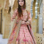 Peach Pink Floral Bridal Lehenga