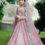 Pastel Pink Crystal Bridal Lehenga with Silver Zardozi