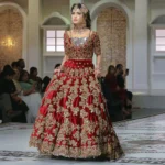 Majestic Maroon Red Bridal Lehenga with Antique Gold Zardozi Work