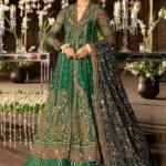 Emerald Green Pakistani Bridal Frock with Lehenga