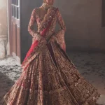 Red Bridal Gown with Lehenga