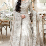 Ivory Pakistani Bridal Lehenga Choli with Silver & Rose Gold Embellishment