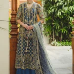 Embellished Blue Kameez & Raw Net Sharara