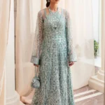 Henna Green Organza Kameez with Raw Silk Sharara & Net Dupatta
