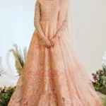 Peach Kalidar Pishwas with Gotta Accents and Net Dupatta