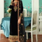 Regal Teal Velvet Kameez with Embellished Dupatta