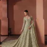 Ash-White Hand-Embellished Net Gown Set