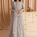 Grey Embellished Kameez with Net Dupatta