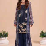 Classic Blue Embroidered Pakistani Gown and Luxe Jacket