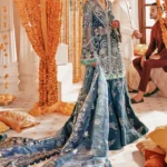 Blue Embellished Pakistani Kameez with Sharara and Organza Dupatta