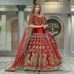 Crimson Velvet Bridal Lehenga with Antique Gold Zardozi