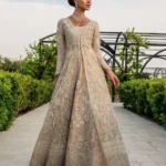 Diaphanous Ivory Hand-Embellished Front-Open Pishwas