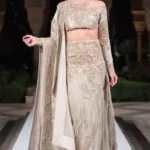 Feathered Lustre One-Shoulder Bridal Lehenga