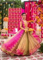 Luxury Yellow & Magenta Kalidaar Bridal Pishwas - Image 6