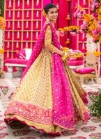 Luxury Yellow & Magenta Kalidaar Bridal Pishwas - Image 5