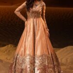 Peach Blush Zardozi Pishwas Lehenga Set with Soft Tissue Accents