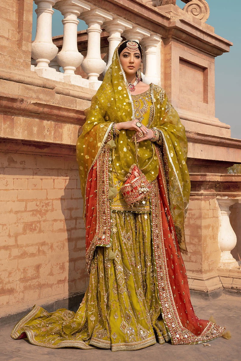 Zarafshan – Lime Green Farshi Gharara Bridal Ensemble - Image 7