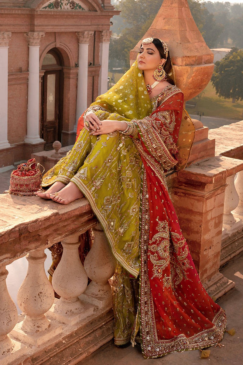 Zarafshan – Lime Green Farshi Gharara Bridal Ensemble - Image 3