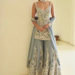 Dusty Blue Heavily Embellished Kurta & Sharara Set