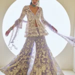 Lilac Bloom Heavily Embellished Peplum & Sharara Set