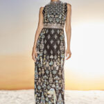 Midnight Noir Botanical Column Gown