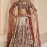 Imperial Maroon & Gilded Champagne Bridal Lehenga