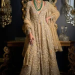Majestic Gold Front-Open Peshwas & Lehenga Ensemble