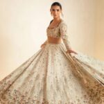 Opulent Champagne Gold & Crimson Bridal Pishwas