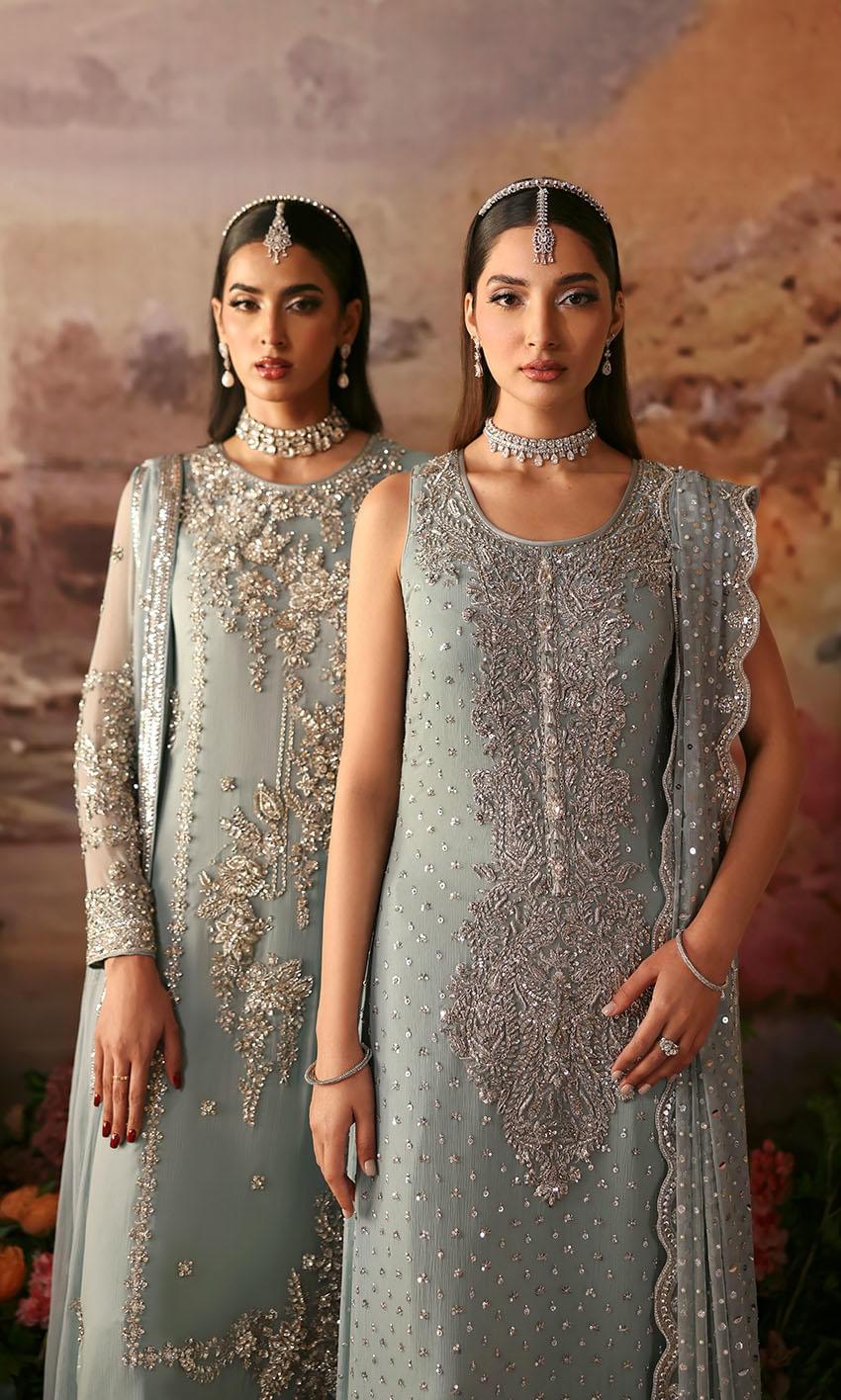 Powder Blue Handworked Chiffon Ensemble - Image 6